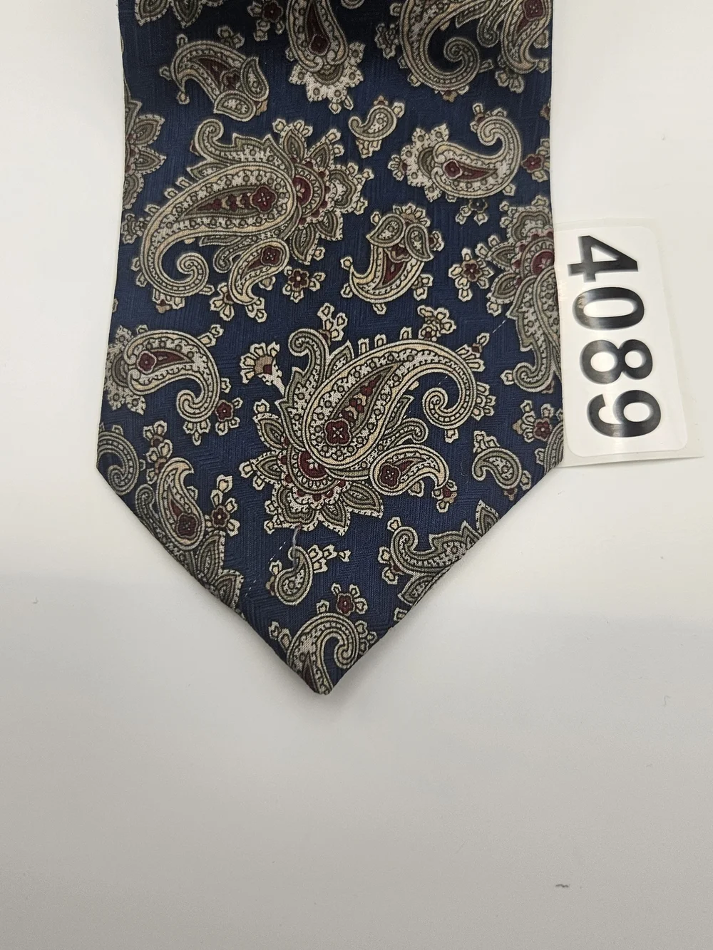 David Taylor Navy Paisley POLY Tie with Cream and Burgundy Accents Vintage.